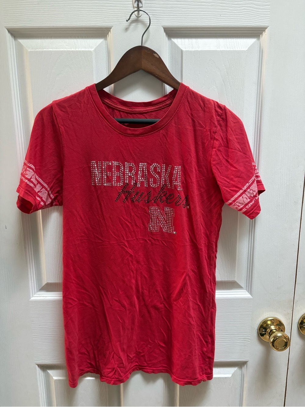 Nebraska Huskers Red Rhinestone Short Sleeve Tee